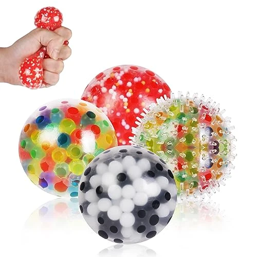 AXFEE Balle Anti-Stress, Boule Anti Stress pour Enfant et Adulte, Boule Antistress Squishies Sensory Fidget Toy pour Soulager Stress, Accessoires Cadeau de Fete pour Garçons et Filles (4PCS, 6CM)
