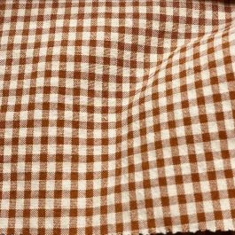 Tissu fil teint petit vichy argile marron 2mm recyclé