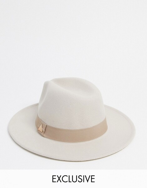 My Accessories London - Fedora avec boucle en exclusivité - Écru-Crème