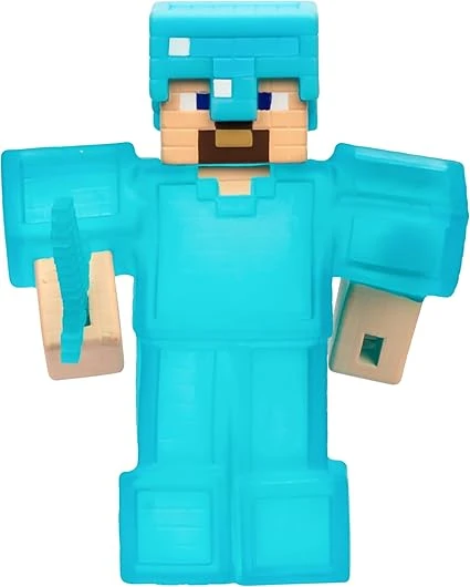 Heroes of Goo Jit Zu Personnage élastique Minecraft, Steve avec épée et Armure en Diamant, Substance visqueuse Super-Souple avec Diamant caché à l’intérieur, Étire-Le Jusqu’à 3 Fois sa Taille