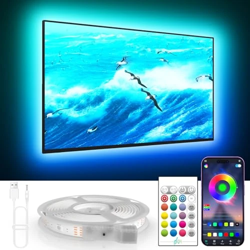 Ruban LED TV, 6M TV LED pour 60"- 85" TV, musique sync Bluetooth app et télécommande TV LED Strip USB alimenté pour chambre/jeux