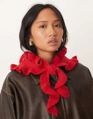 ASOS DESIGN - Foulard triangle en maille à bords volantés - Rouge