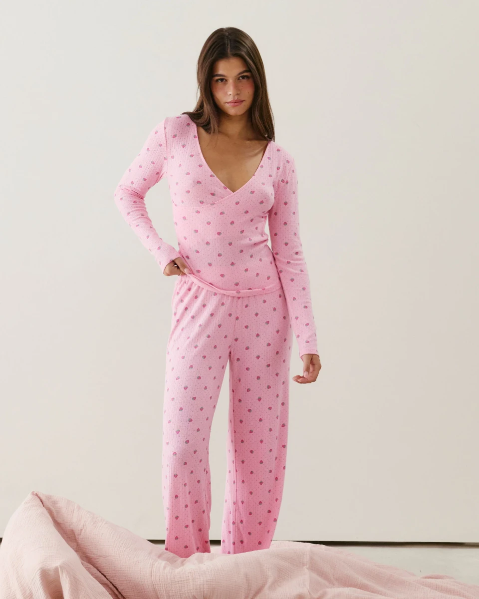 Pantalon en pointelle motifs fraises