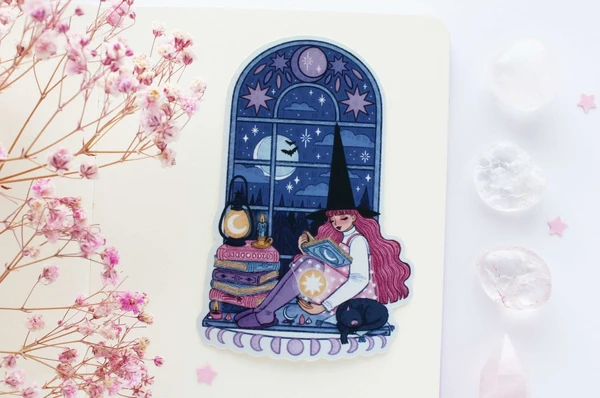 Celestial Witch Window Waterproof Matt Vinyl Sticker — Marigona Suli