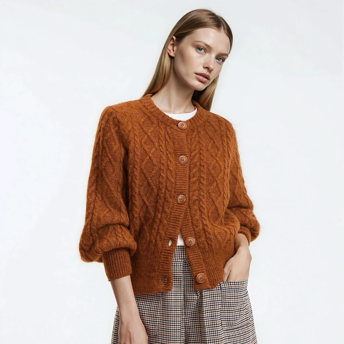 Cardigan torsadé, alpaga et laine mélangés