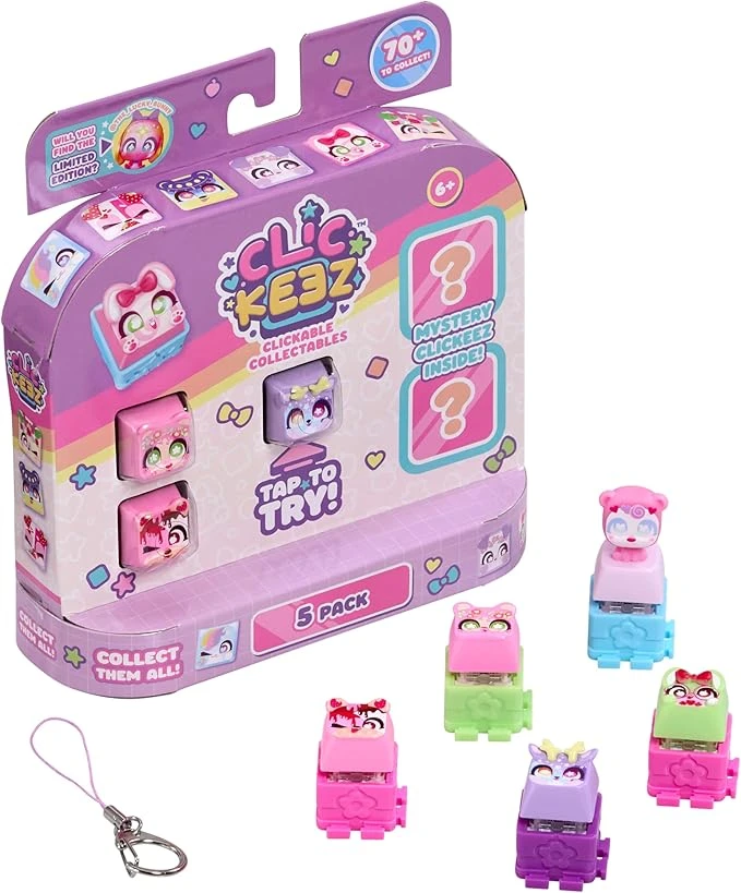 Goliath - CLICKEEZ Multipack - 5 Touches de Clavier Jouet Kawaii à Cliquer - Keycap Transformable en Porte Clés - Effet ASMR - Fidget Toy - 70 Personnages Mignons ou Rares À Collectionner - dès 6 Ans