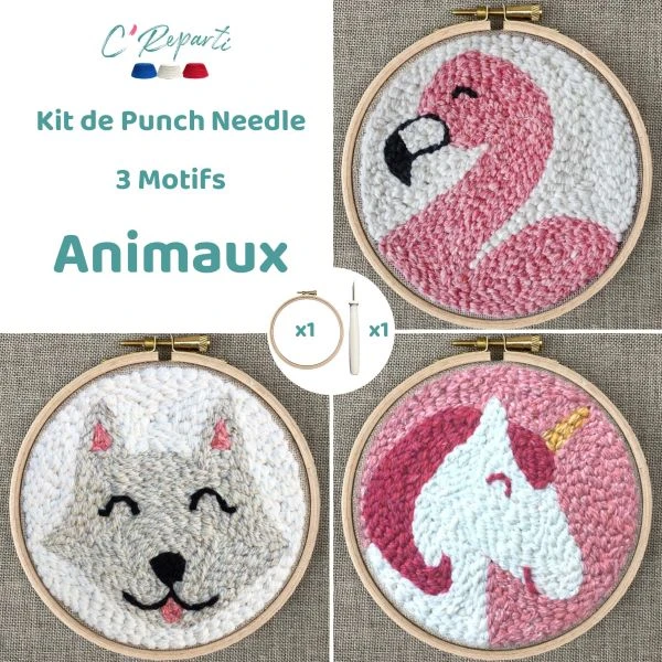 Kit Punch Needle 3 Motifs Animaux
