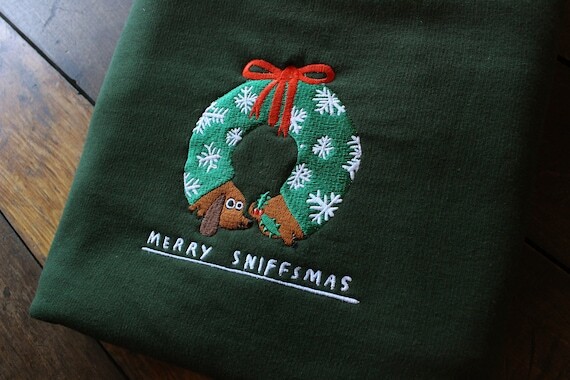 Merry Sniffsmas Adult Sweatshirt | Christmas Jumper | Unisex | Novelty | Funny Dog | Christmas Cake | Yule Log | Chocolate Cake | Festive XS Mustard