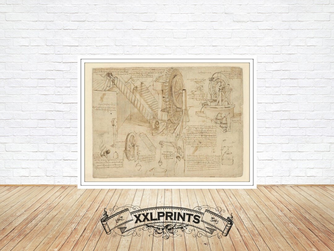Leonardo Da Vinci, Atlantic Codex (Codex Atlanticus), 4, ancient drawing, high quality, fine reproduction, fine art print, oversize print