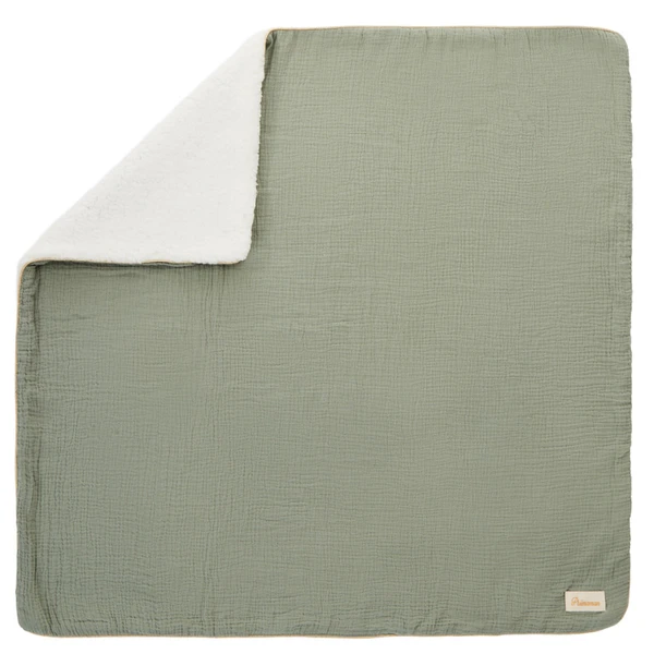 Couverture en tetra doublée sherpa 80 x 80 cm vert
