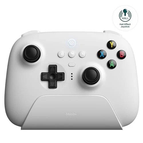 8Bitdo Ultimate 2.4G Wireless Controller, Hall Effect Joystick Update, Gaming Controller with Charging Dock for PC, Android, Steam Deck &amp; Apple (White)