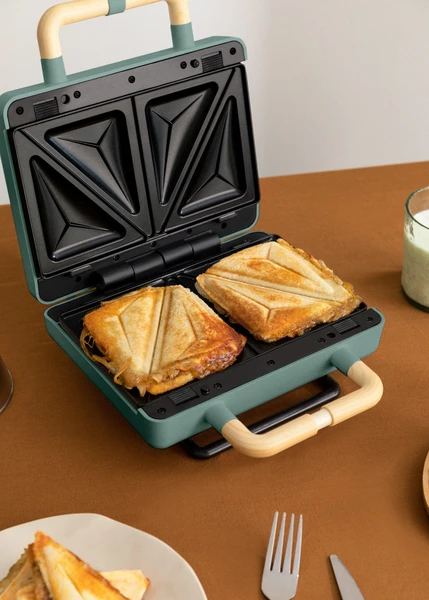 Stone Studio Double - Appareil À Croque-Monsieur, Grill Et Gaufrier À Plaques Interchangeables - Sauge