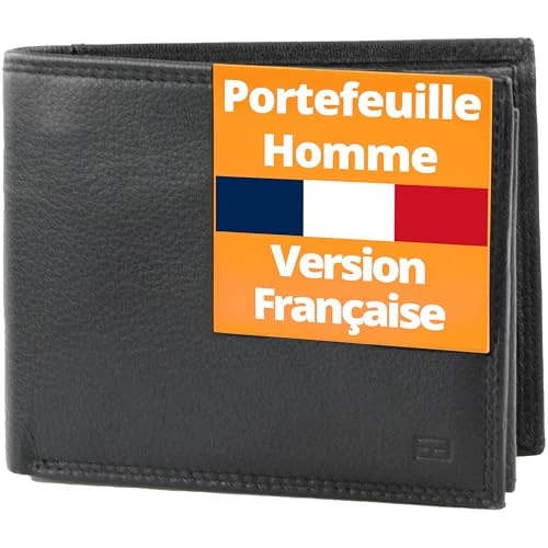 Garzini - Portefeuille Homme Cuir - Porte Monnaie Classique- 15 Cartes et Poche à Billets et Pièces - Porte Carte RFID Protection - Cadeau Homme avec Boîte Cadeau - Noir