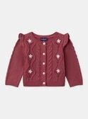 Cardigan rose framboise à broderies fleurs et volants sur les épaules Bébé Fille