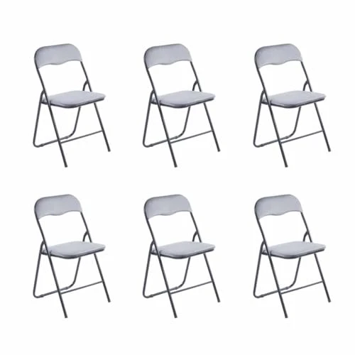 Hooma - Lot de 6 Chaises Pliantes d'Intérieur, Chaise Pliante Confortable, Cuisine, Salle à Manger, Bureau, Réception, Chaise Pliante Velours et Métal - Gris