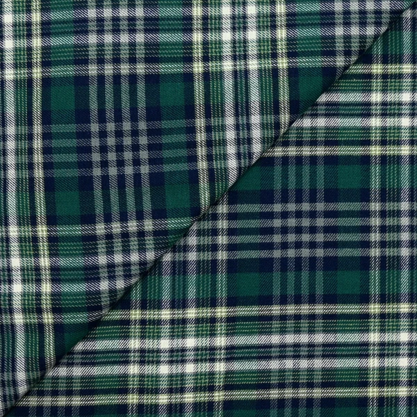 Coton viscose à carreaux vert, marine et blanc