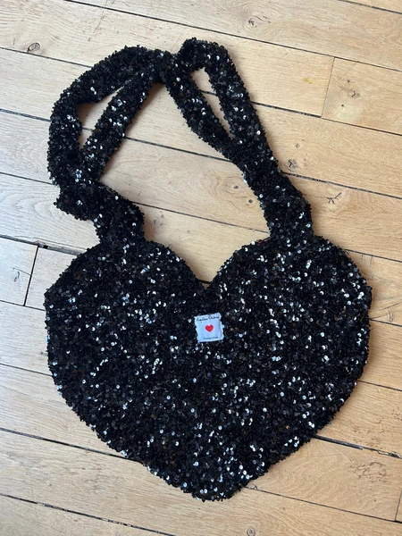 Tote bag COEUR paillettes noires