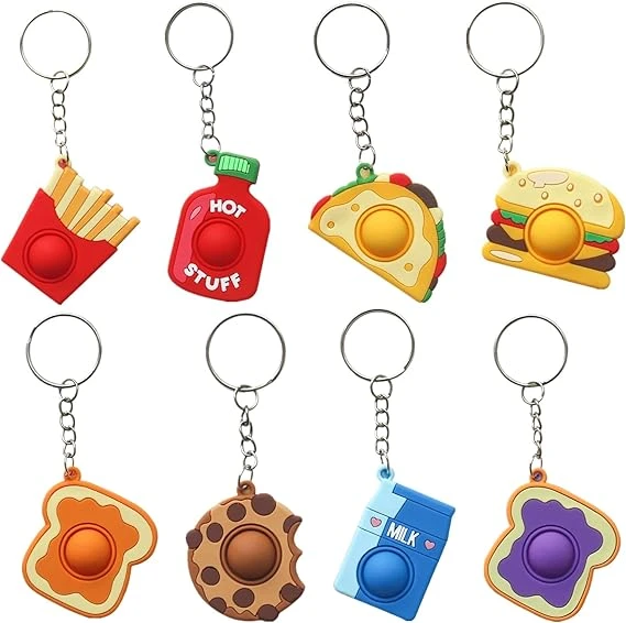 Steemjoey 8 Porte-clés Enfants, Porte Clef Enfant Mini Push Fidget, Porte-clés Snack Anti-Stress pour Enfants Autistes, Jouet pour Adultes, Cadeau d'anniversaire Parfait