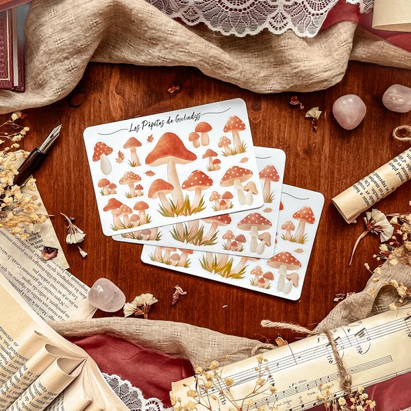 Petite planche de stickers Champignons Marché d'Automne