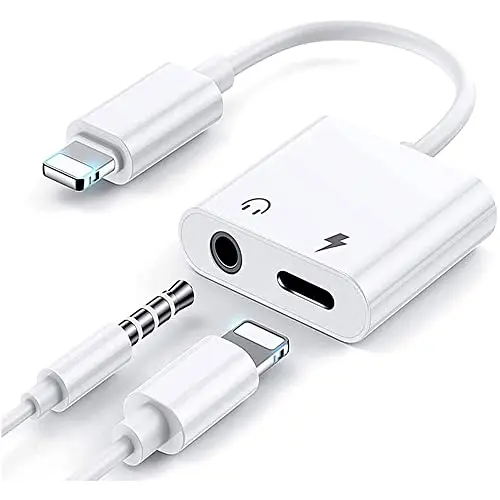 Adaptateur Casque pour iPhone [Certifié MFi] 2 en 1 Lightning vers Jack 3,5 mm Prise Casque Adaptateur câble AUX Câble de Charge Compatible avec iPhone 14/13/12/11/Pro/Pro Max/Xs/XR/X/8/7（Blanc）