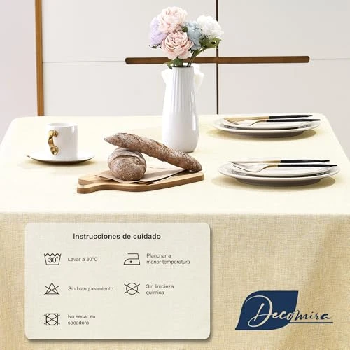 Decomira Nappe de Table Anti Tache Effet Lin - Facile à Laver et Repasser - comme Nappe rectangulaire de Jardin en Plein air pour Table à Manger - Beige Naturel - 110x140 cm
