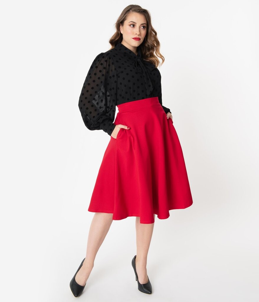 Retrolicious 1950s Style Red High Waist Charlotte Swing Skirt