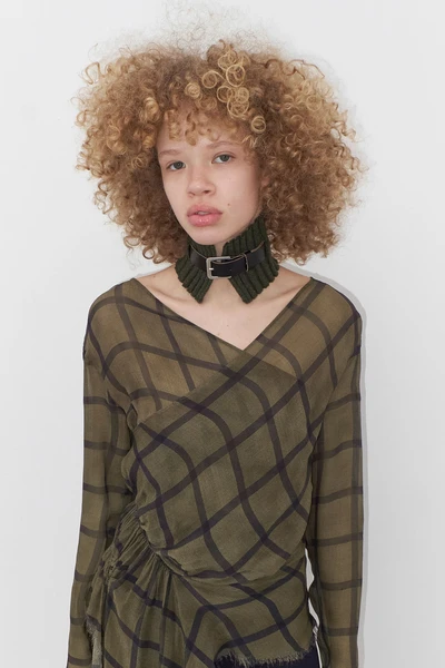 Alida Khaki Belt Knit Collar