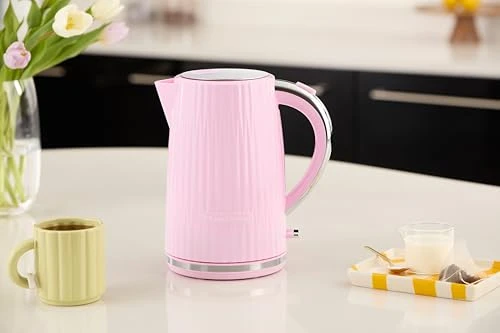 Russell Hobbs Bouilloire électrique (Eau chaude, thé, café, 1,7 L, couvercle à ouverture par pression, bec verseur parfait, filtre amovible et lavable, voyant lumineux, framboise, 2400W) Eden 27362-70