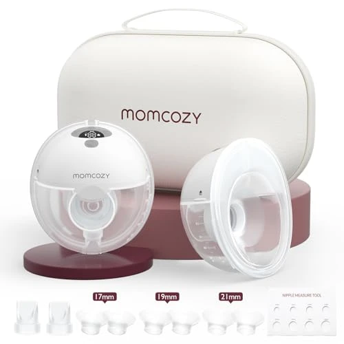 Momcozy M5 Tire-Lait Electrique Mains Libres Portable, de la Bouche de Bébé Bride à Double Étanchéité, 3 Modes &amp; 9 Niveaux Réglables, Confort 24 mm (Gris, 2 Pièces)