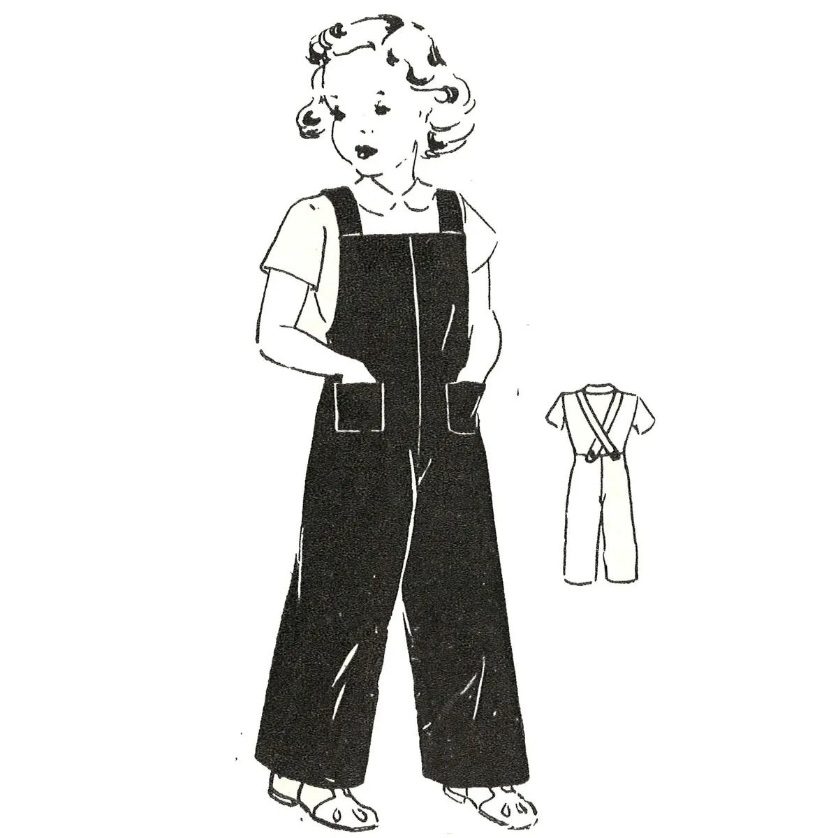 Patron de couture des années 1940, salopette pour enfant de la Seconde Guerre mondiale - poitrine 23" (58 cm)