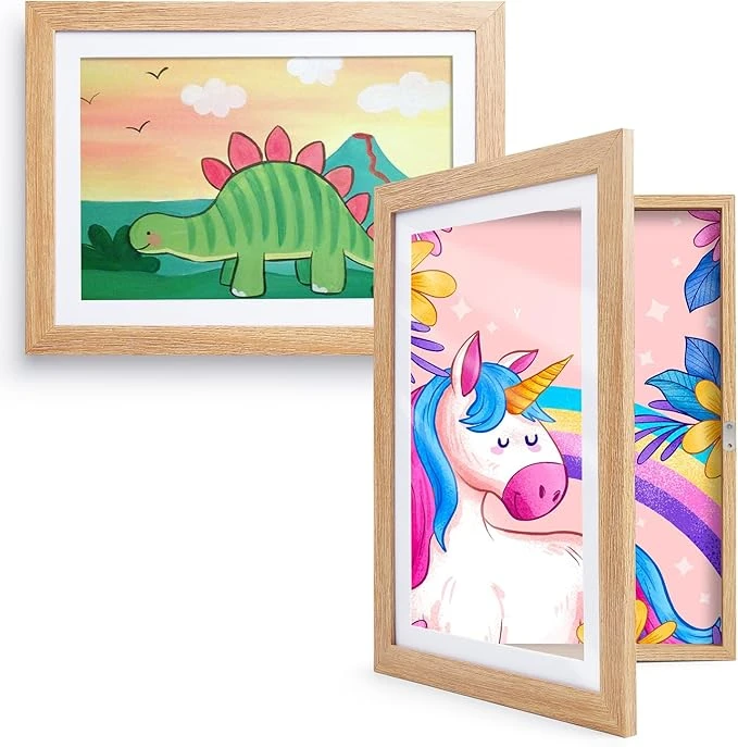 Kromapolis Lot de 2 Cadre Pour Dessin Enfant à Changer Format Cadre Photo A4 - En MDF Dessiner Collage de photos Couleur bois