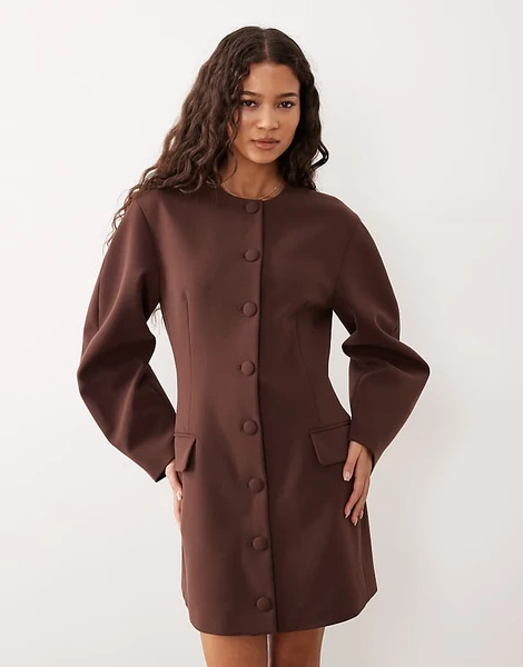 ASOS DESIGN - Robe blazer avec manches cocon - Marron chocolat