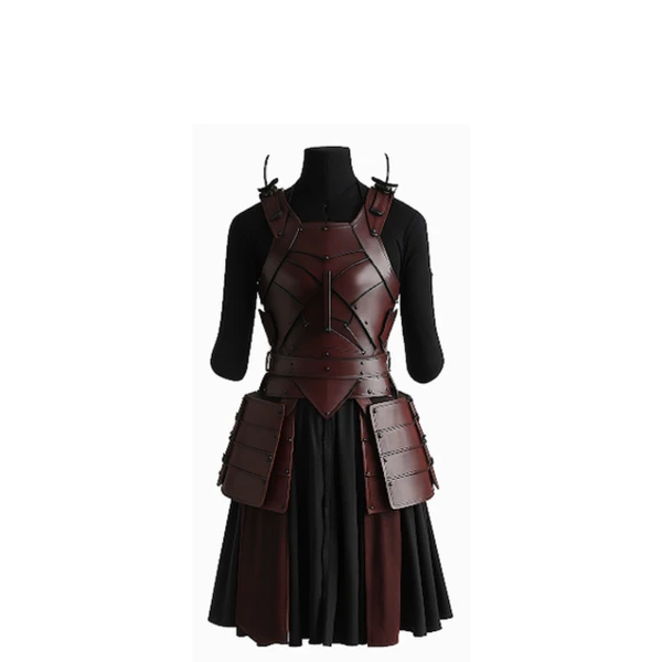 Burgundy Leather Samurai Armor Vest: Handmade Ronin Cosplay Costume