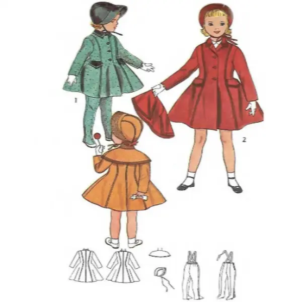 Modèle des années 1950, manteau pour enfant, cape, bonnet et leggings tenue - Multi-tailles
