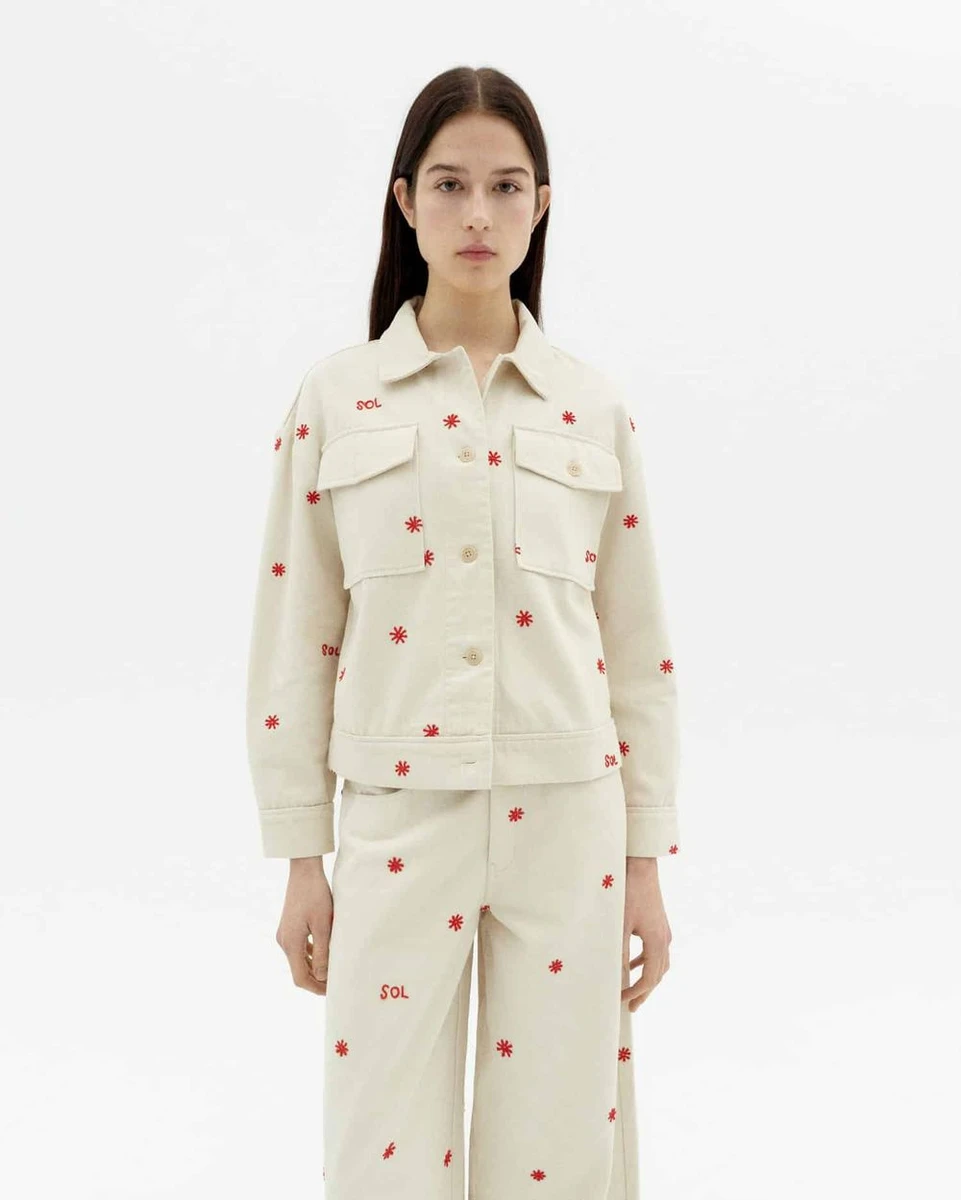 Veste denim en coton bio | écrue à motifs "sol chain frans jacket" Thinking Mu