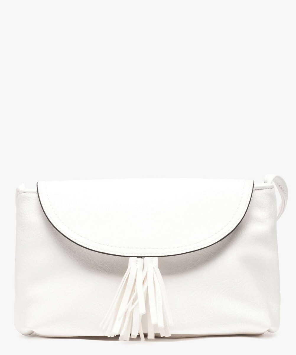 Sac femme forme pochette avec rabat et détail pompon