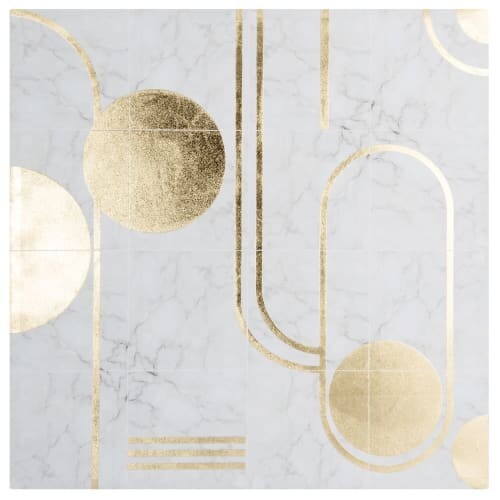Toile abstraite blanche, grise et dorée 70x70 | Maisons du Monde