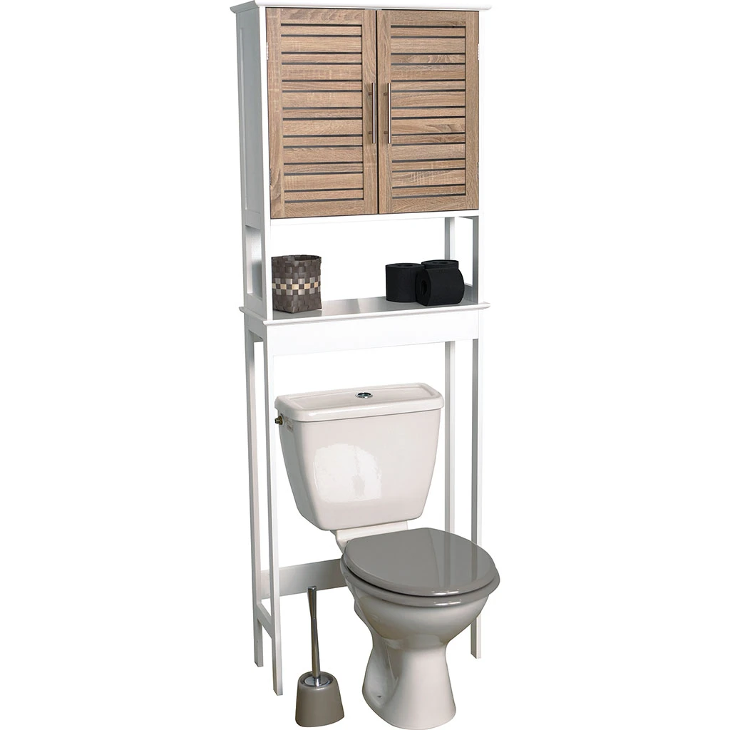 Meuble dessus wc STOCKHOLM 2 portes blanc et bois 63x179x23cm - Centrakor