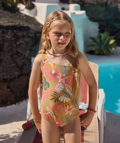 Maillot de bain 1 pièce fille imprimé tropical