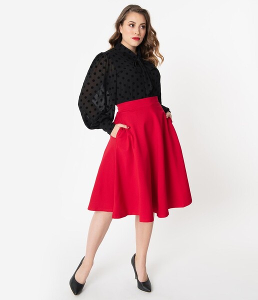 Retrolicious 1950s Style Red High Waist Charlotte Swing Skirt