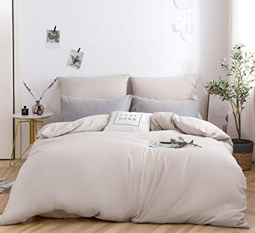 MOHAP Sets de Housse de Couette 240x260cm+2 taies d'oreillers 65x65cm Beige Parure de Lit 2 Personnes