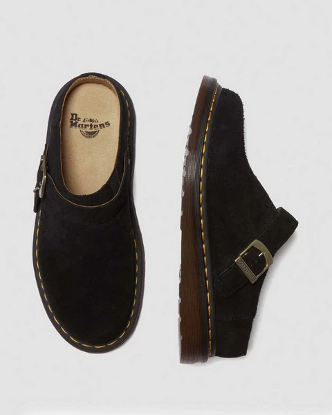 Mules Isham en daim Desert Oasis en Noir | Dr. Martens