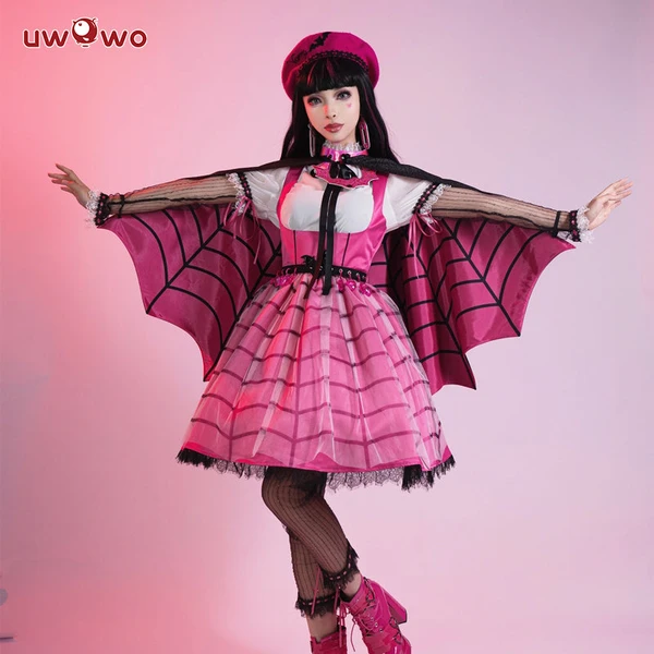 Uwowo Monster High Draculaura Vampire Spiderweb Cape Beret Gothic Dress Halloween Cosplay Costume