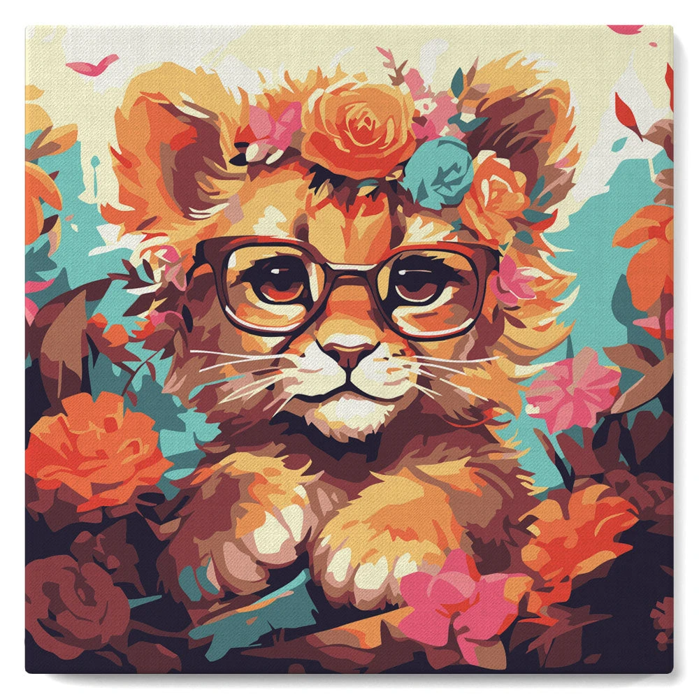 Mini Peinture par Numéros 20x20cm avec cadre Lionceau fantaisie et fle – Figured'Art
