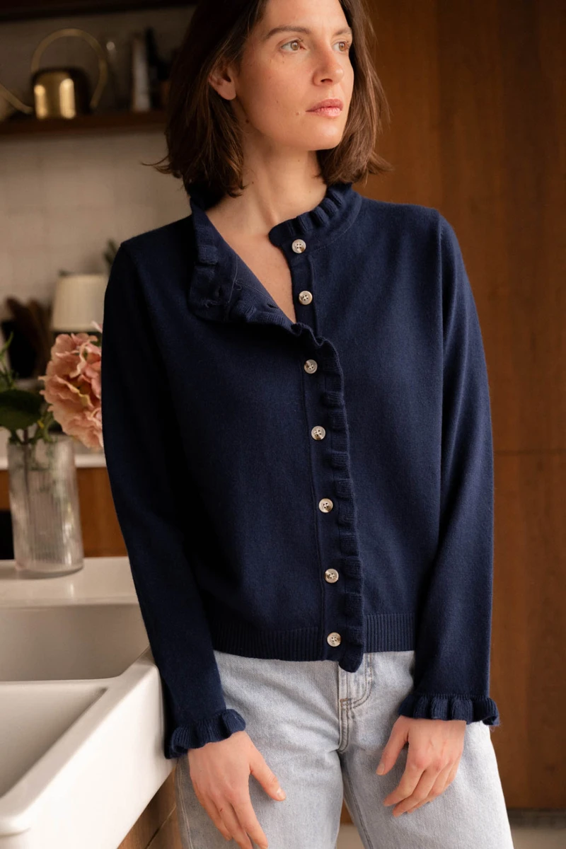 Gilet En Maille Avec Des Détails Volants - Marine - Boutique Libertie