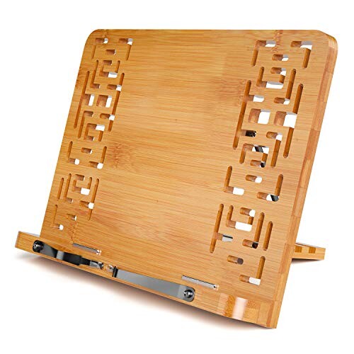 Porte-Livre Pliable, Support pour Livre en Bambou, Petite Taille, Réglable 5 Degré Pupitre de Lecture, pour Ipad, Tablette, Iiseuse, Livres de Cuisine, Encyclopédies et Atlas, 11 x 7.9 x 1.6 Pouces