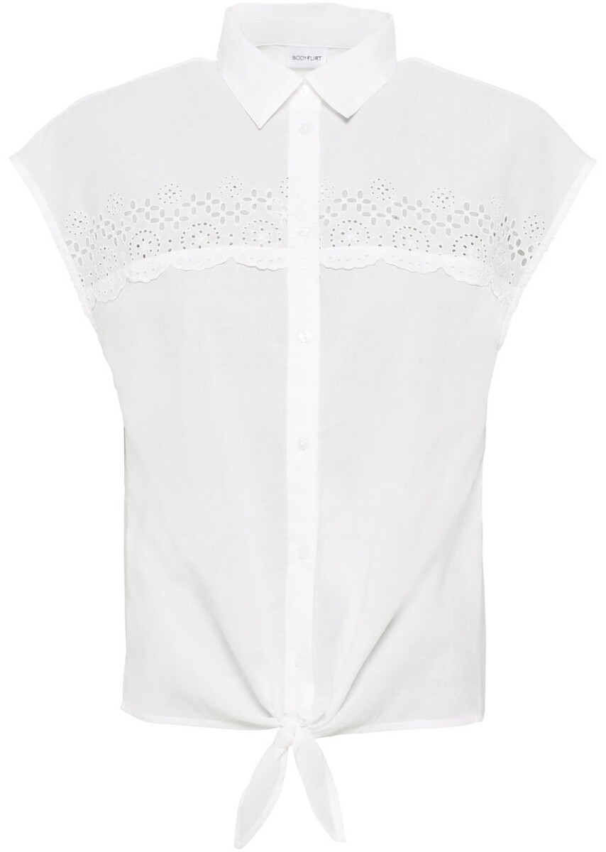Chemisier à broderie ajourée et détail nœud