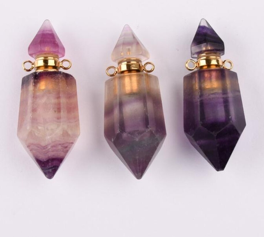 AJ1942--Gold plated Natural Crystal Stone Perfume Bottle Pendant Healing Crystal Double Pointed Essential Oil  bottle