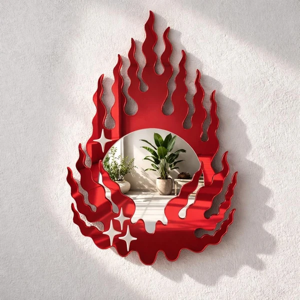Miroir flamme rouge | Miroir mural original pour l'an 2000 | Miroir acrylique décoratif Dopamine | Art mural minimaliste funky | Décoration