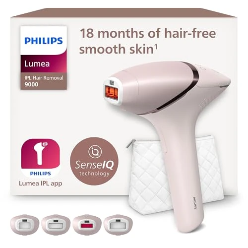 Philips Lumea série 9000, Épilateur à lumière pulsée, alternative à l'épilation laser, technologie SenseIQ, 4 accessoires pour corps, visage, maillot et aisselles, usage avec ou sans fil, BRI957/00